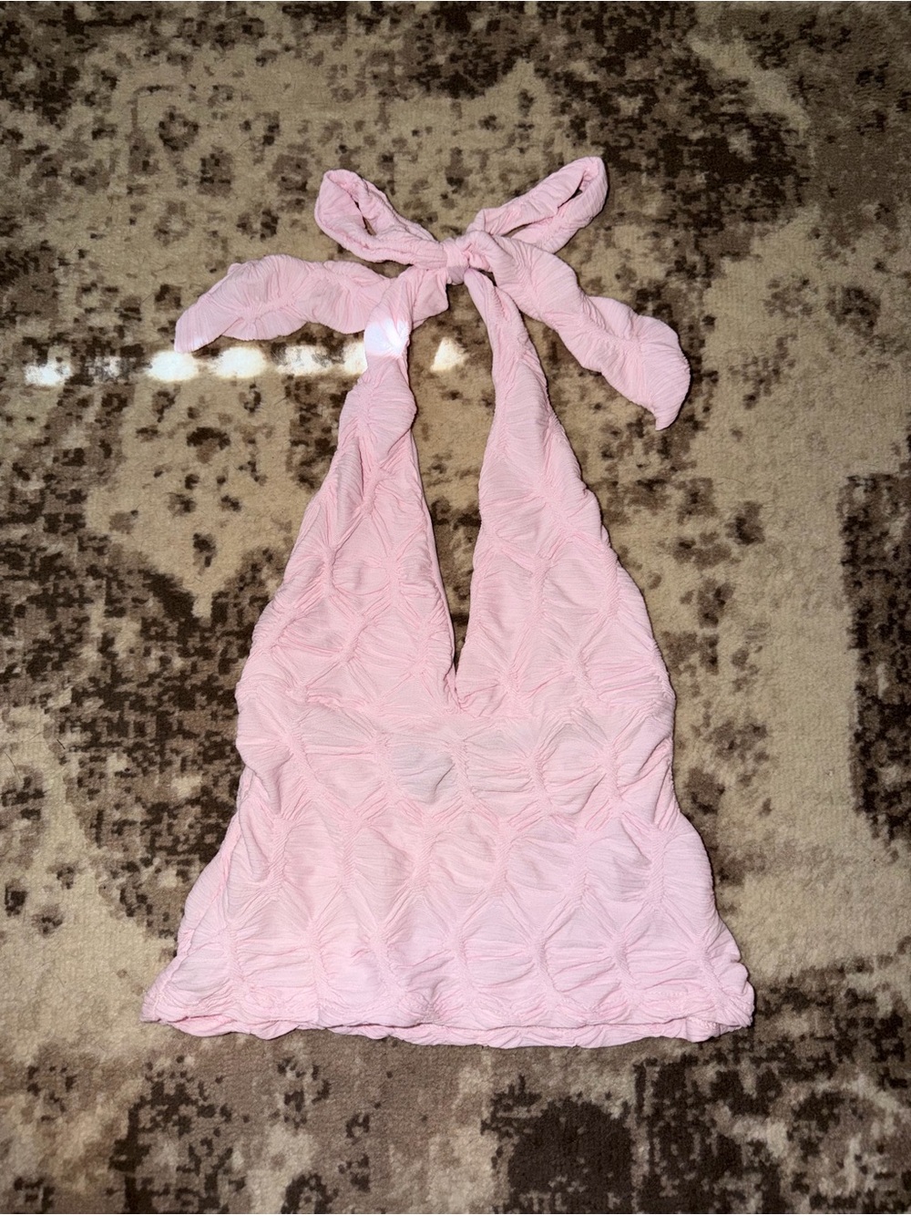 Light Pink Bubble Textured Halter Neck Top